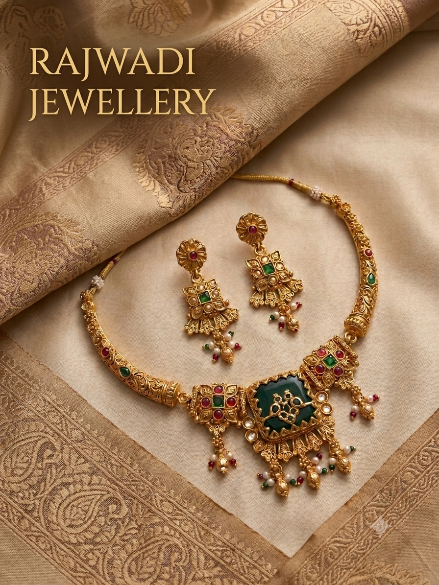 Royal Rajwadi Antique Gold-Plated Choker & Jhumka-Style Earring Set