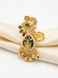 Handcrafted Gold-Tone Kashmiri Statement Ring with Meenakari & Ghungroo