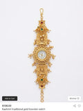 Traditional Handcrafted Kashmiri Gold-Tone Bracelet Watch with Square Filigree Links & Pearl Drops