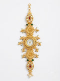 Traditional Handcrafted Kashmiri Floral & Kundan Gold-Tone Bracelet Watch with Pearls
