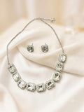 Glamorous Emerald-Cut Crystal Statement Necklace Set with Halo Stud Earrings
