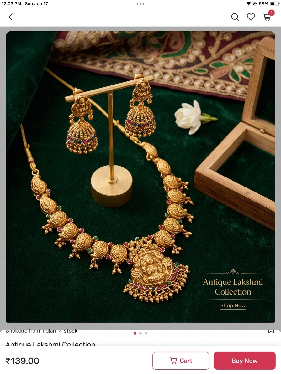 Traditional Temple Jewellery Necklace Set with Goddess Pendant & Jhumka Earrings