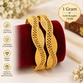 1 Gram Gold Finish Designer Bangles / Kade – Elegant Leaf Pattern,Pair of 2 bangles