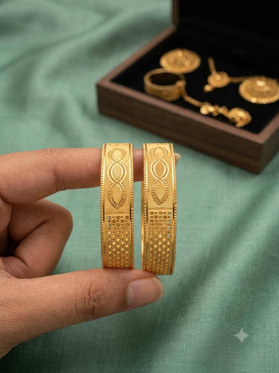 1 Gram Gold-Plated Designer Kade | Traditional Wide Bangles,pair of 2 bangles