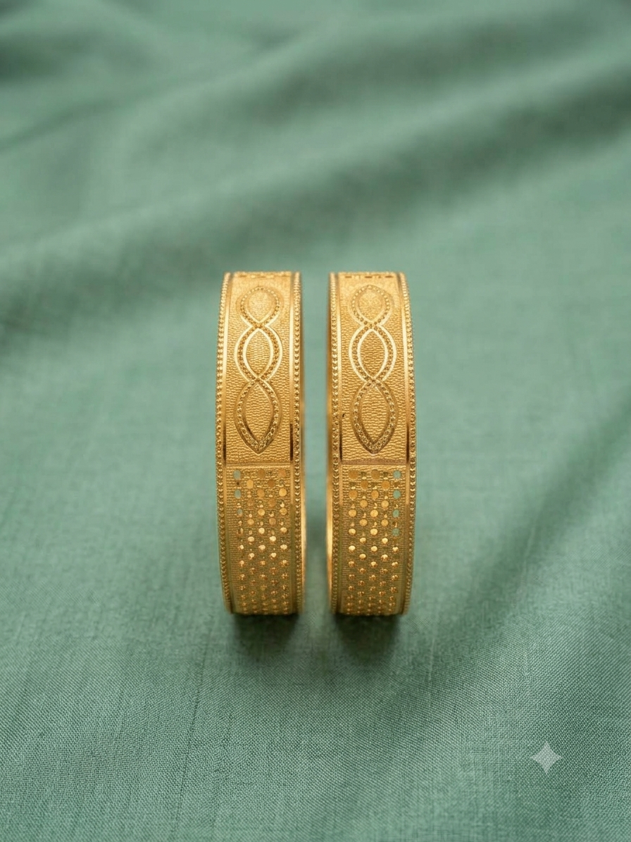 1 Gram Gold-Plated Designer Kade | Traditional Wide Bangles,pair of 2 bangles