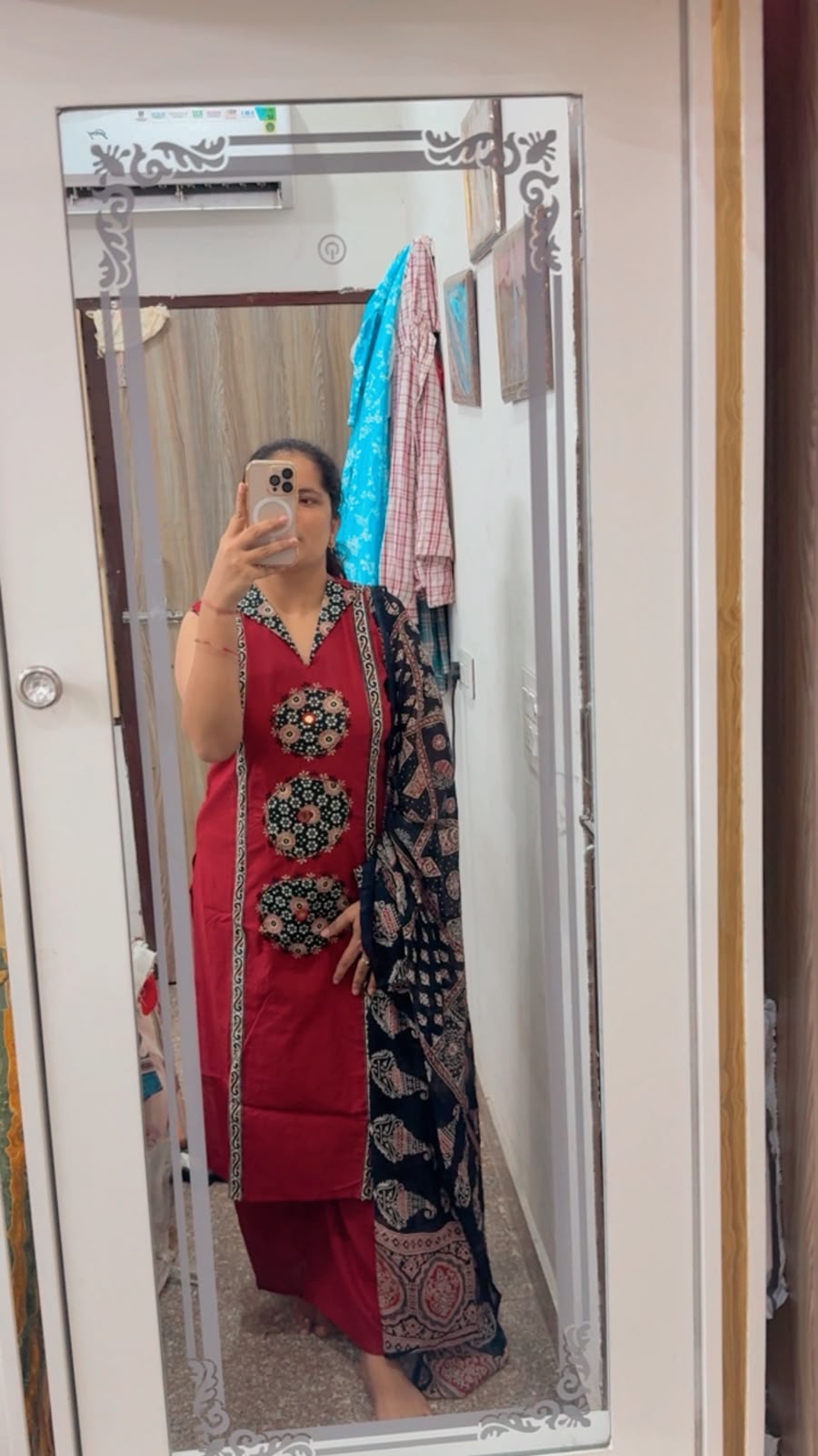 Dabhu Cotton Ajrak Patch work 3-piece suit