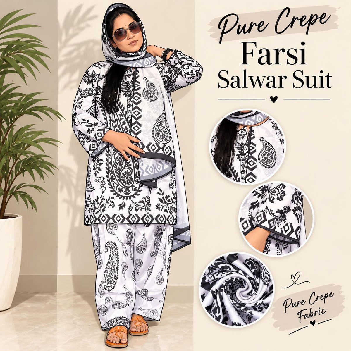 Pure Crepe Farsi Salwar Suit
