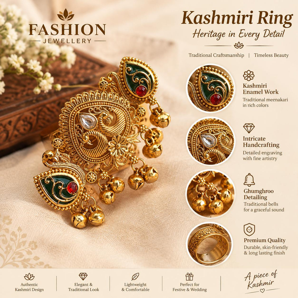 Kashmiri Enamel Ring – Traditional Festive Jewellery