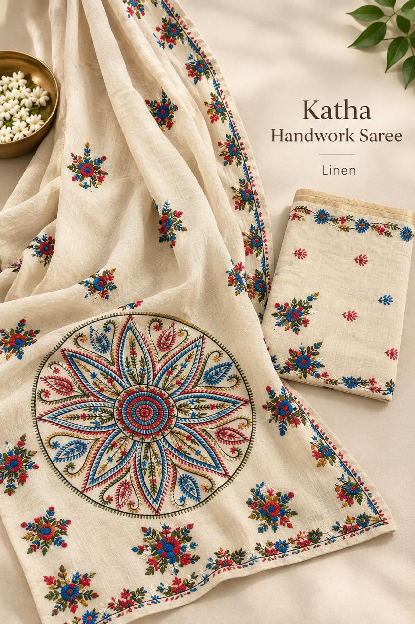 katha handwork saree